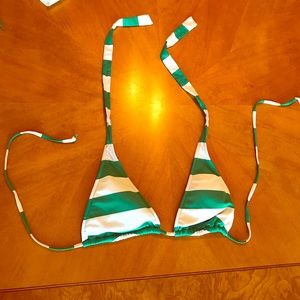 Green and white striped bikini top